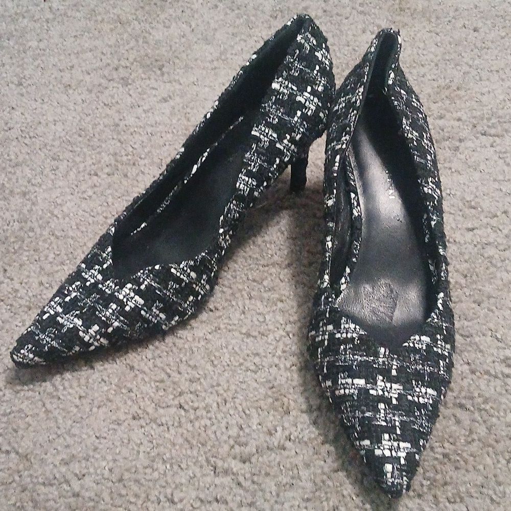 KOKO & Palenki black and white tweed heels Sz 9 EUC